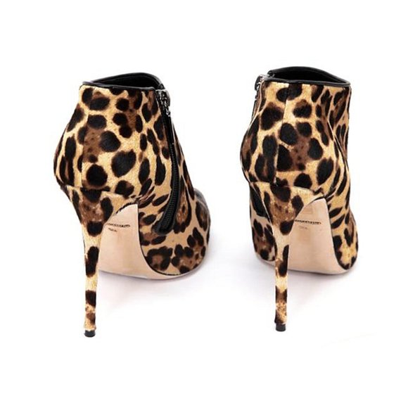 NIB Dolce and Gabbana Leopard Print Leather Women 7 US 37 EUR Ankle Heeled Boots - Picture 5 of 11